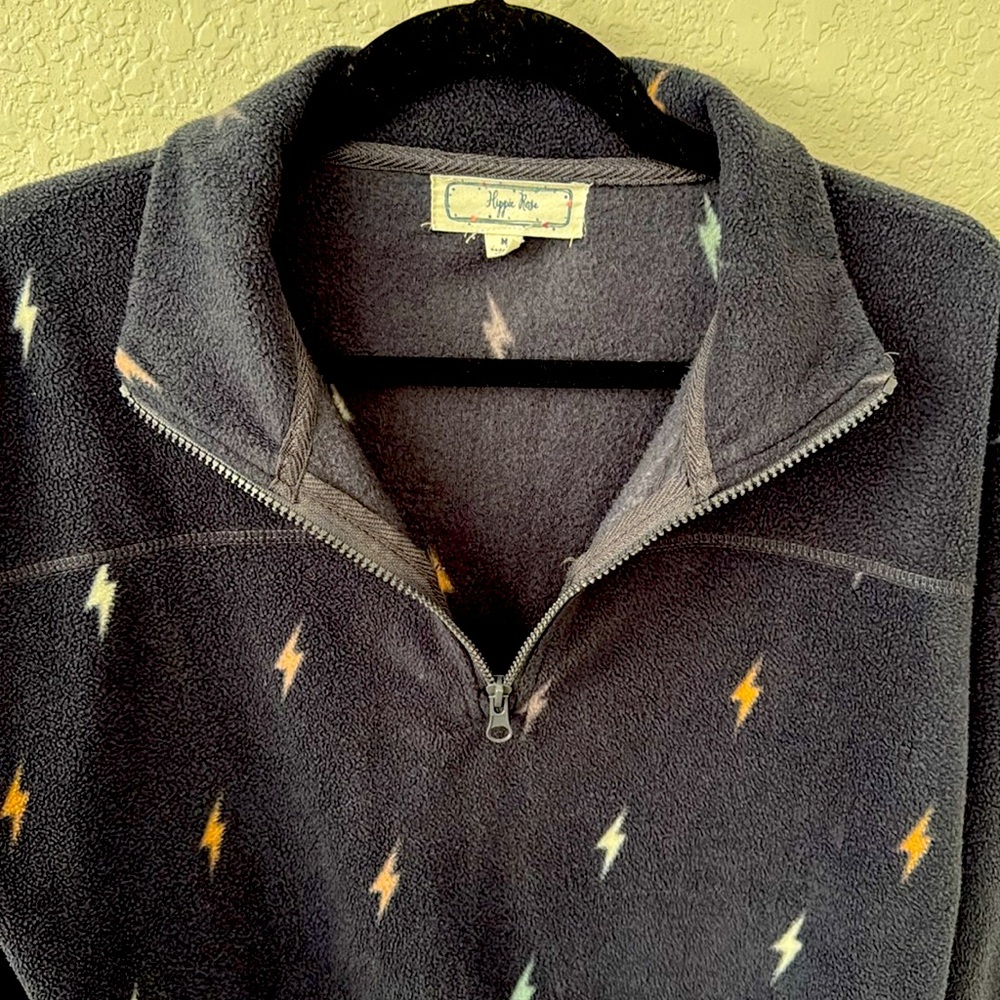 Hippie Rose dark blue lightning bolt pullover jacket. Size medium. Quarter zip - Picture 4 of 4